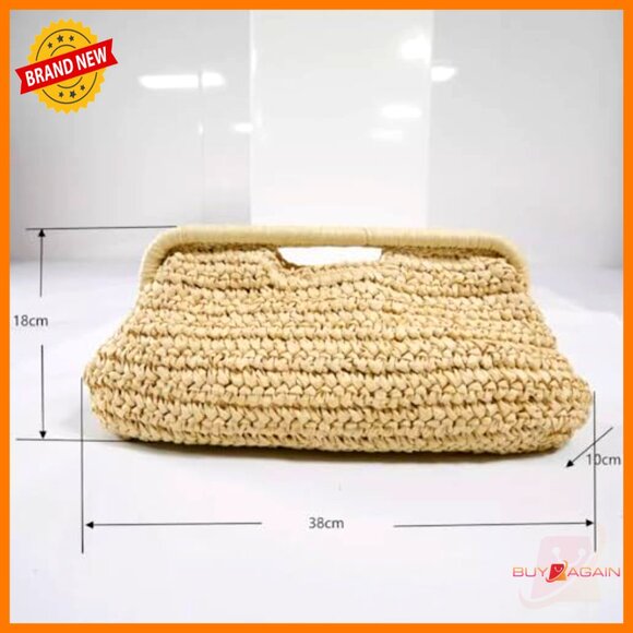 Large Straw Clutch Satchel Purse with Top Handle for Summer Beach - Picture 7 of 7